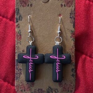 Black and Pink Cross Earrings